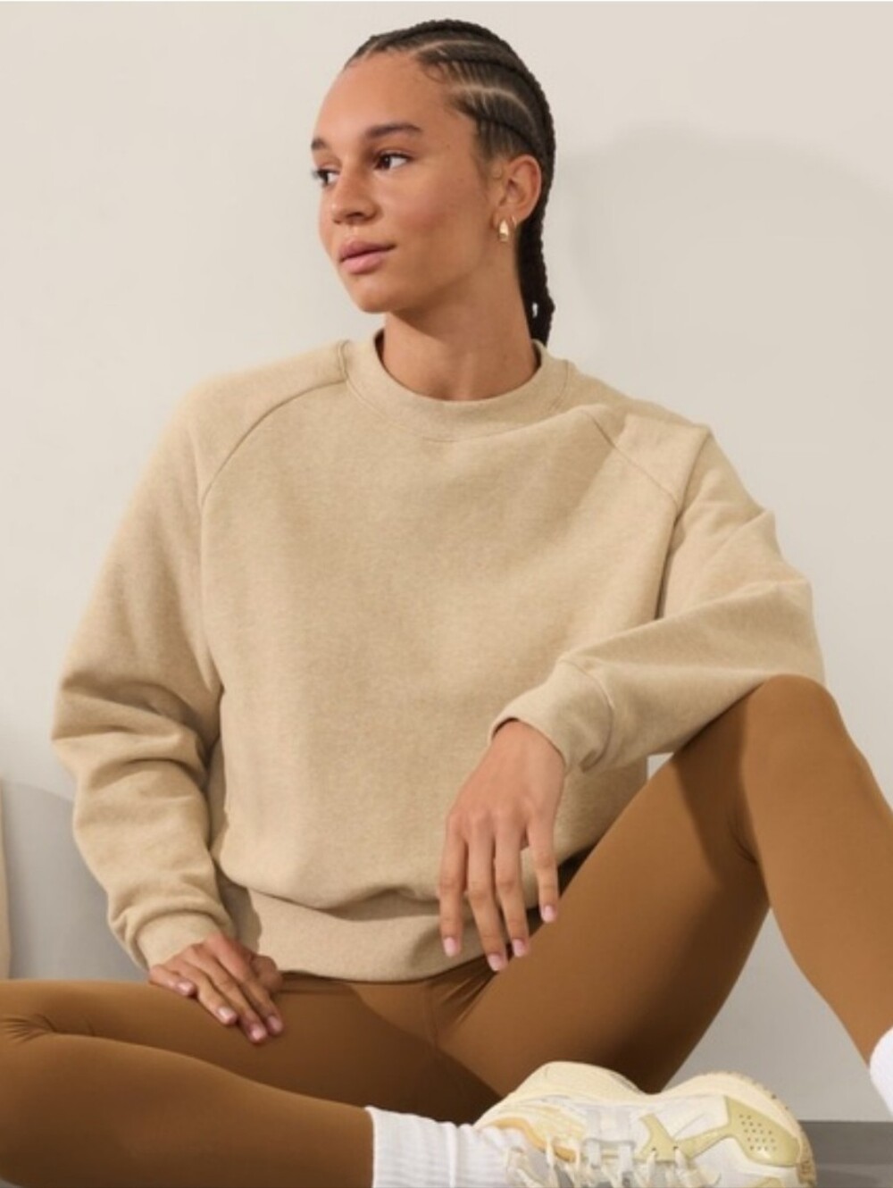 Athleta Easy Fleece Crew Sweatshirt Heathered Oatmeal Size Small NWT